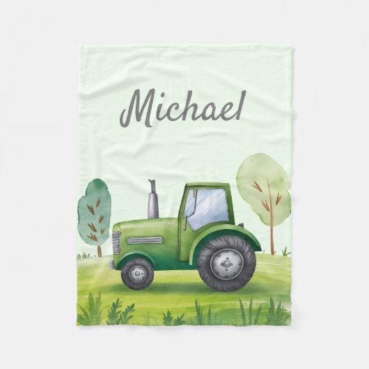 Couverture Polaire Tracteur d'aquarelle verte personnalisé (Devant)