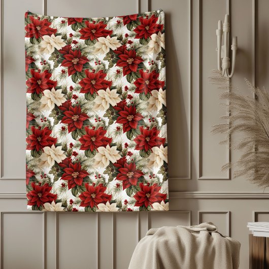 Couverture Polaire Traditional Blanket Red Poinsettia Holiday Style