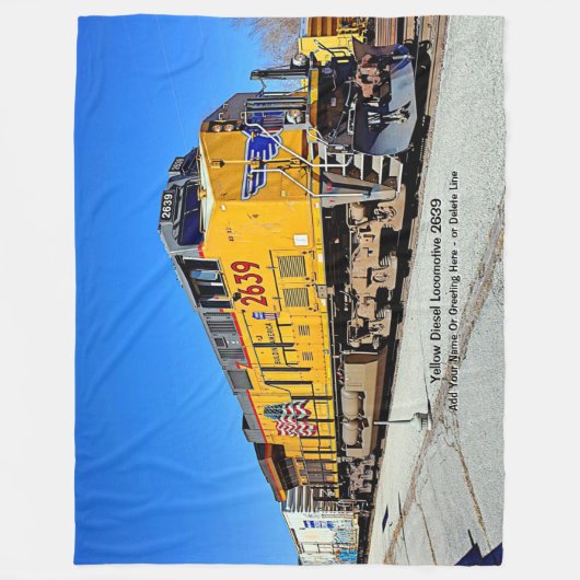Couverture Polaire Train Locomotive Diesel Jaune - Ajouter un nom Can (Devant)