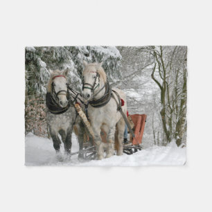 Couverture Polaire traîneau+randonnée,neige,forêt,cheval,hiver,bla