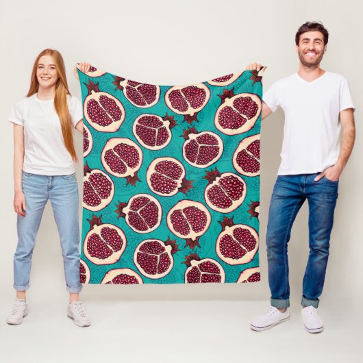 Couverture Polaire Tranches de grenade sur turquoise (En situation)