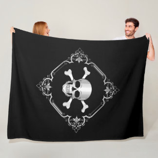 Couverture Polaire Traverses/Jolly roger/pirate/noir/argent