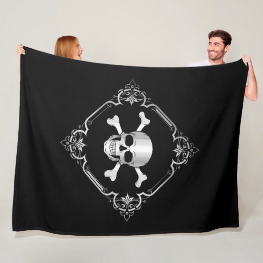 Couverture Polaire Traverses/Jolly roger/pirate/noir/argent (En situation)
