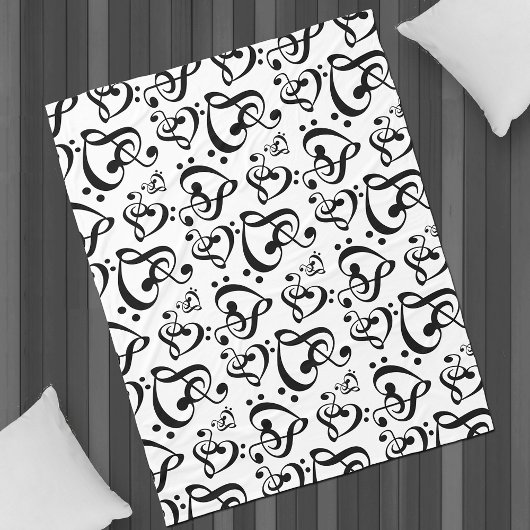 Couverture Polaire Treble Bass Clef Hearts Music Notes Motif