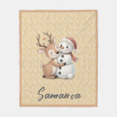 Couverture Polaire Tree pattern reindeer snowman orange beige name (Devant)