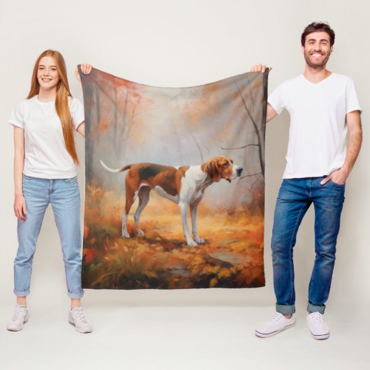 Couverture Polaire Treeing Walker Coonhound dans les feuilles d'autom (En situation)