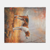 Couverture Polaire Treeing Walker Coonhound dans les feuilles d'autom (Devant (Horizontal))