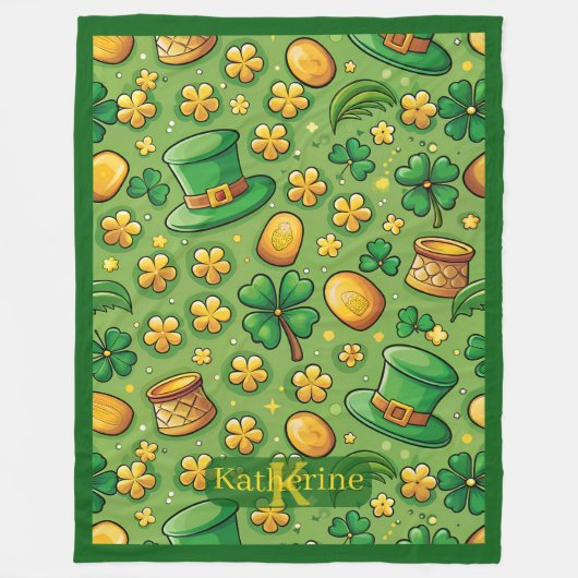 Couverture Polaire Trèfle à 4 feuilles Chanceux Pot d'Or Chapeau Irla (Devant)