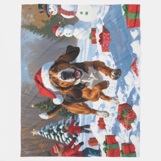 Couverture Polaire Trek Walker Coonhound Neige avec Casquette de Noël (Devant)