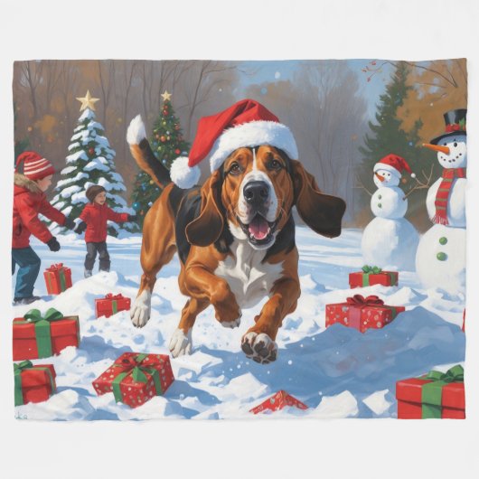 Couverture Polaire Trek Walker Coonhound Neige avec Casquette de Noël (Devant (Horizontal))