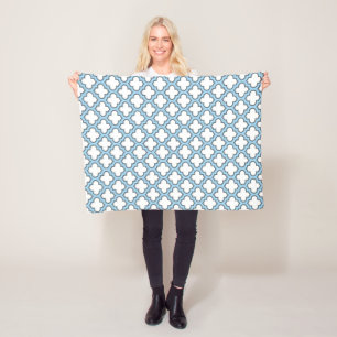 Couverture Polaire Trellis bleu blanc et bébé, treillis, Quatrefoil