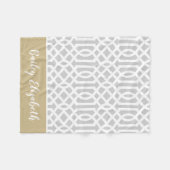 Couverture Polaire Trellis Monogramme Or et Gris | Couleurs Éditable (Devant (Horizontal))