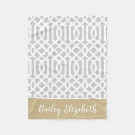 Couverture Polaire Trellis Monogramme Or et Gris | Couleurs Éditable (Devant)