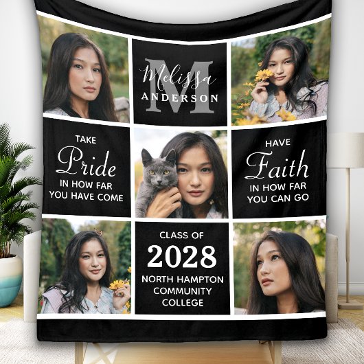 Couverture Polaire Trendy Graduate 5 photo Collage noir Graduation