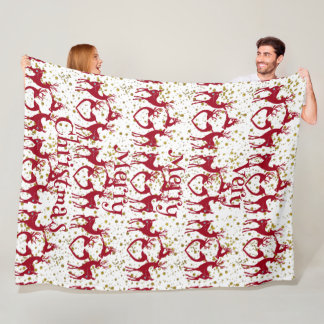 Couverture Polaire Très Joyeux rennes de Noël Rouge Nordic Scandia