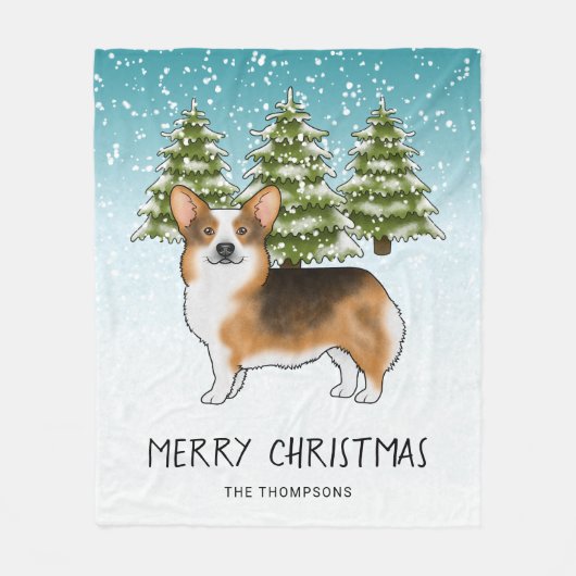 Couverture Polaire Tri Pembroke Corgi à tête rouge Noël d'hiver (Devant)