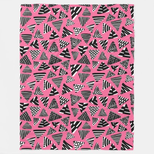 Couverture Polaire Triangles 240121 - Noir et blanc sur rose profond (Devant)