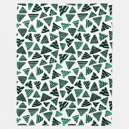 Couverture Polaire Triangles 240121 - Noir et Turquoise sur Blanc (Devant)