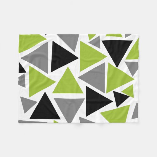 Couverture Polaire Triangles aléatoires Lime Vert Gris noir sur blanc (Devant (Horizontal))