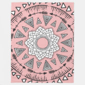 Couverture Polaire Tribal Aztèque Bohème Rose Noir Mandala (Devant)