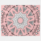Couverture Polaire Tribal Aztèque Bohème Rose Noir Mandala (Devant (Horizontal))