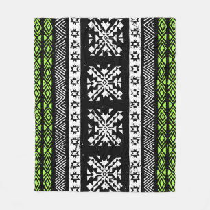Couverture Polaire Tribal Navajo, motif noir blanc vert.