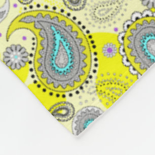 Couverture Polaire Tribal Paisley Motif Lemon Yellow Turquoise