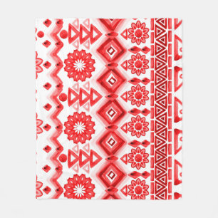 Couverture Polaire Tribus rouge, motif ethnique aquarelle.