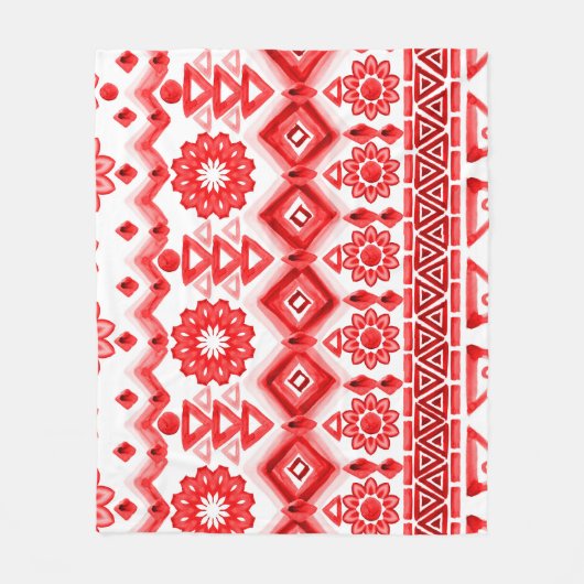 Couverture Polaire Tribus rouge, motif ethnique aquarelle. (Devant)