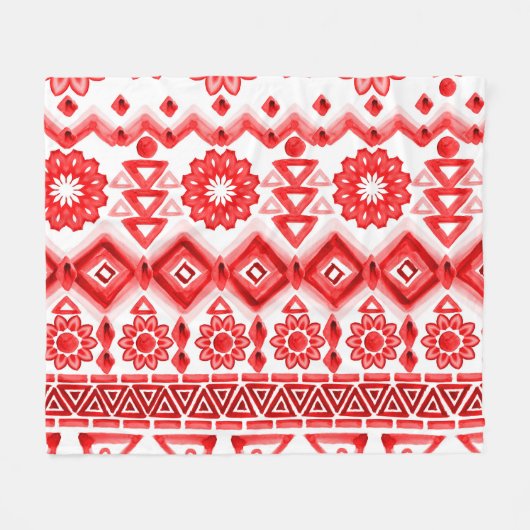 Couverture Polaire Tribus rouge, motif ethnique aquarelle. (Devant (Horizontal))