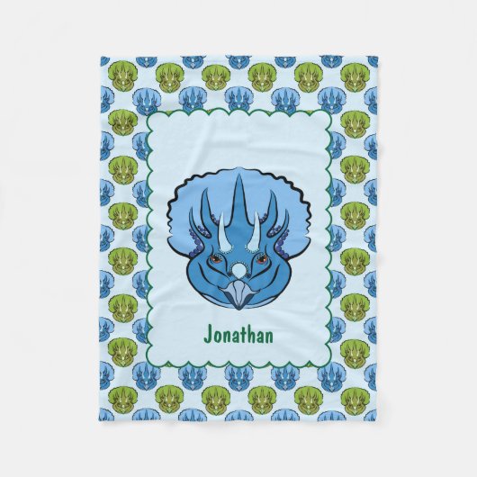 Couverture Polaire Tricératops Bleu et Vert Cute Dinosaur Motif (Devant)