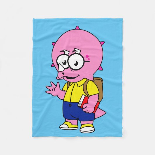 Couverture Polaire Tricératops Nerd Avec Sac À Dos Et Manuel. (Devant)