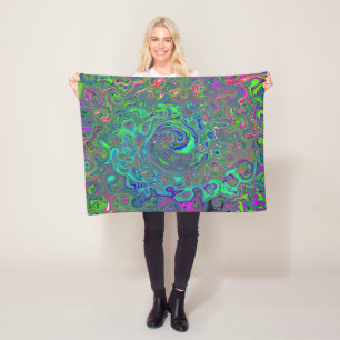 Couverture Polaire Trippy Chartreuse et Blue Retro Liquid Swirl