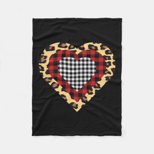 Couverture Polaire Trois Coeurs Buffalo Leopard Plaid Valentine's Day (Devant)