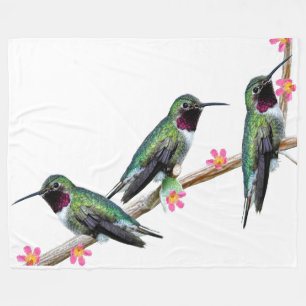 Couverture Polaire Trois colibris perchés sur une branche d'une fleur
