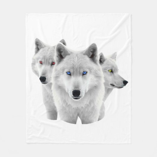 Couverture Polaire Trois Loups Blancs (Devant)