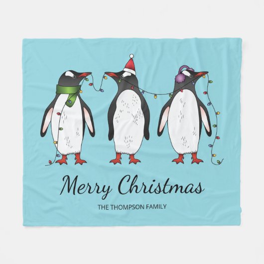 Couverture Polaire Trois Pingouins Festifs De Noël Avec Texte Personn (Devant (Horizontal))