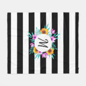 Couverture Polaire Tropical Floral Wreath Black Stripes Monogramme (Devant (Horizontal))