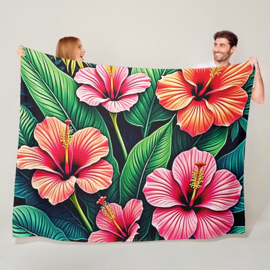Couverture Polaire Tropical Hibiscus Bloom Artistry (En situation)