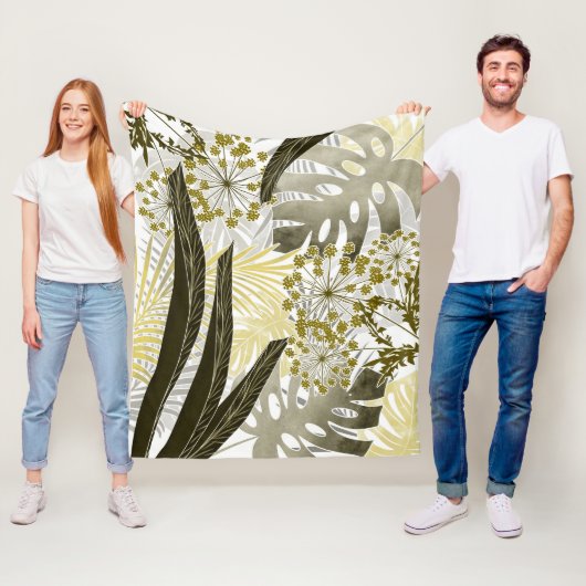 Couverture Polaire Tropical motif monstera palm feuille exotique (En situation)