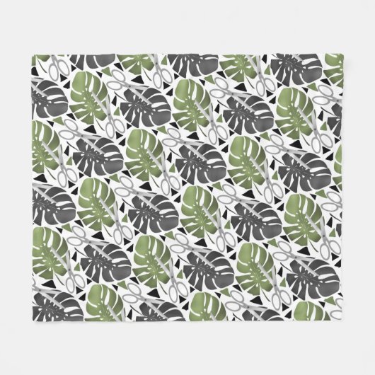 Couverture Polaire Tropical print monstera leaves scissors jungle exo (Devant (Horizontal))