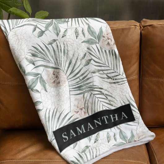 Couverture Polaire Tropical Watercolor Leaves & Flowers Pattern