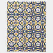 Couverture Polaire Tuile marocaine arabesque blanche or bleu complexe (Devant)