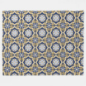 Couverture Polaire Tuile marocaine arabesque blanche or bleu complexe (Devant (Horizontal))