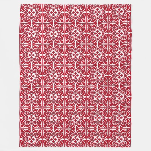Couverture Polaire Tuiles marocaines - rouge foncé et blanc (Devant)