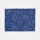 Couverture Polaire Tuiles portugaises - Azulejo Blue Floral Leaf Desi (Devant (Horizontal))