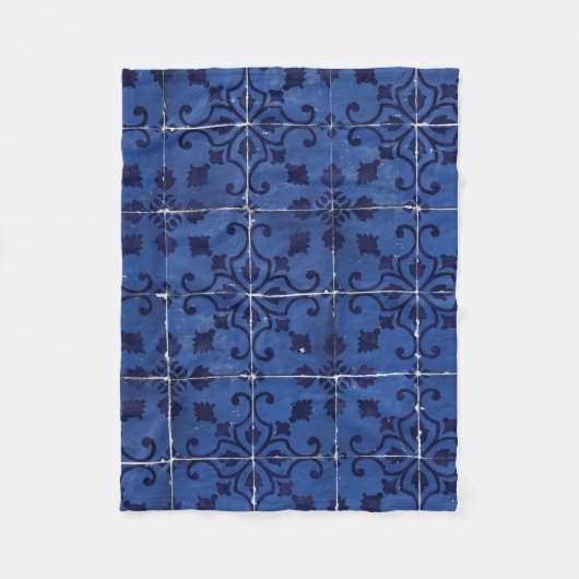 Couverture Polaire Tuiles portugaises - Azulejo Blue Floral Leaf Desi (Devant)