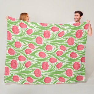 Couverture Polaire Tulipes en rouge et vert