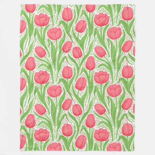 Couverture Polaire Tulipes en rouge et vert (Devant)