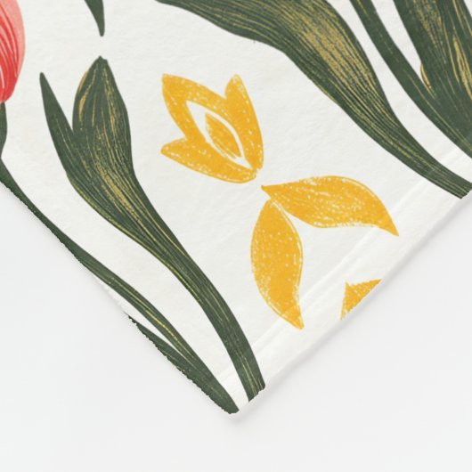 Couverture Polaire Tulipes roses et verdure (Coin)